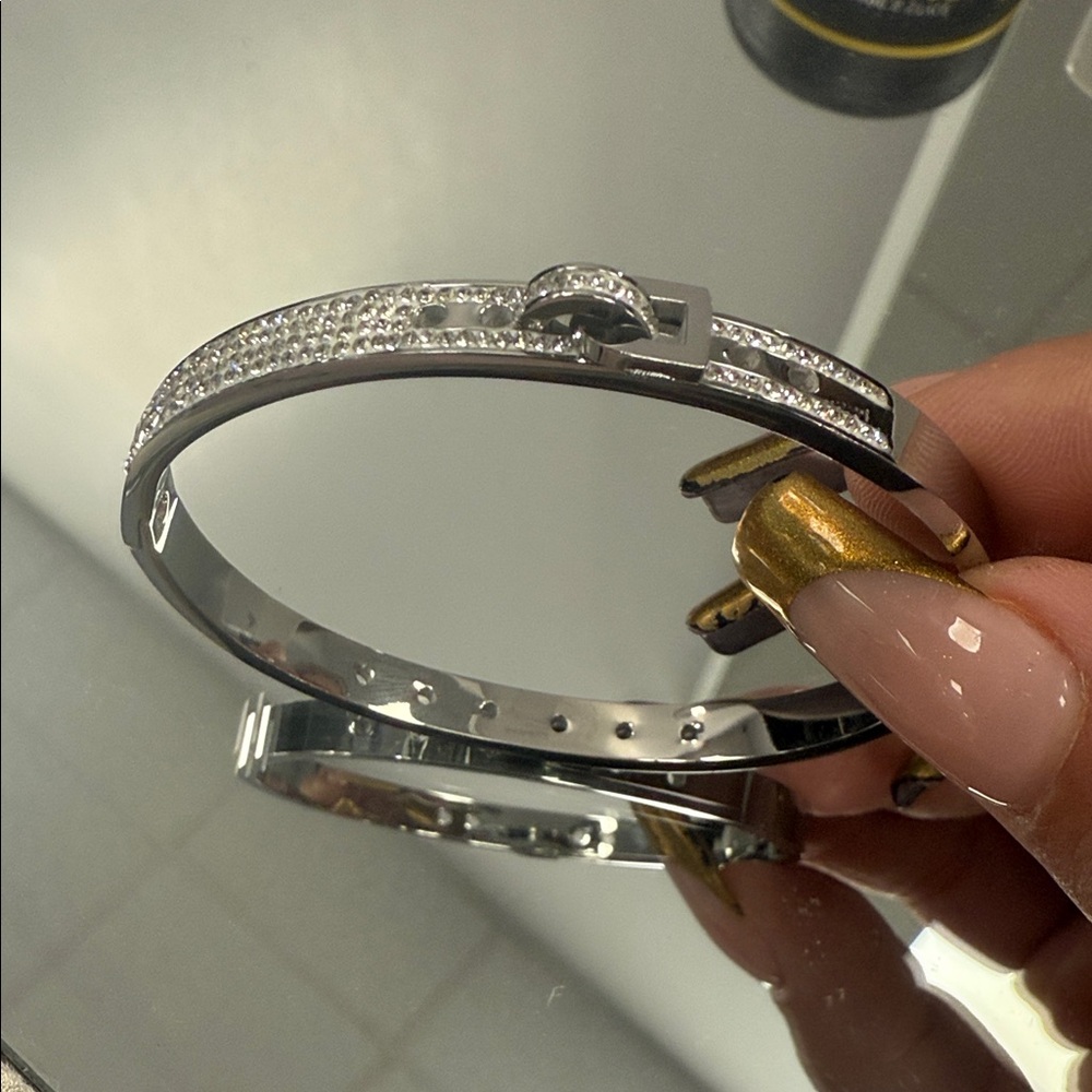 Silver and Gold Bangle with Crystals